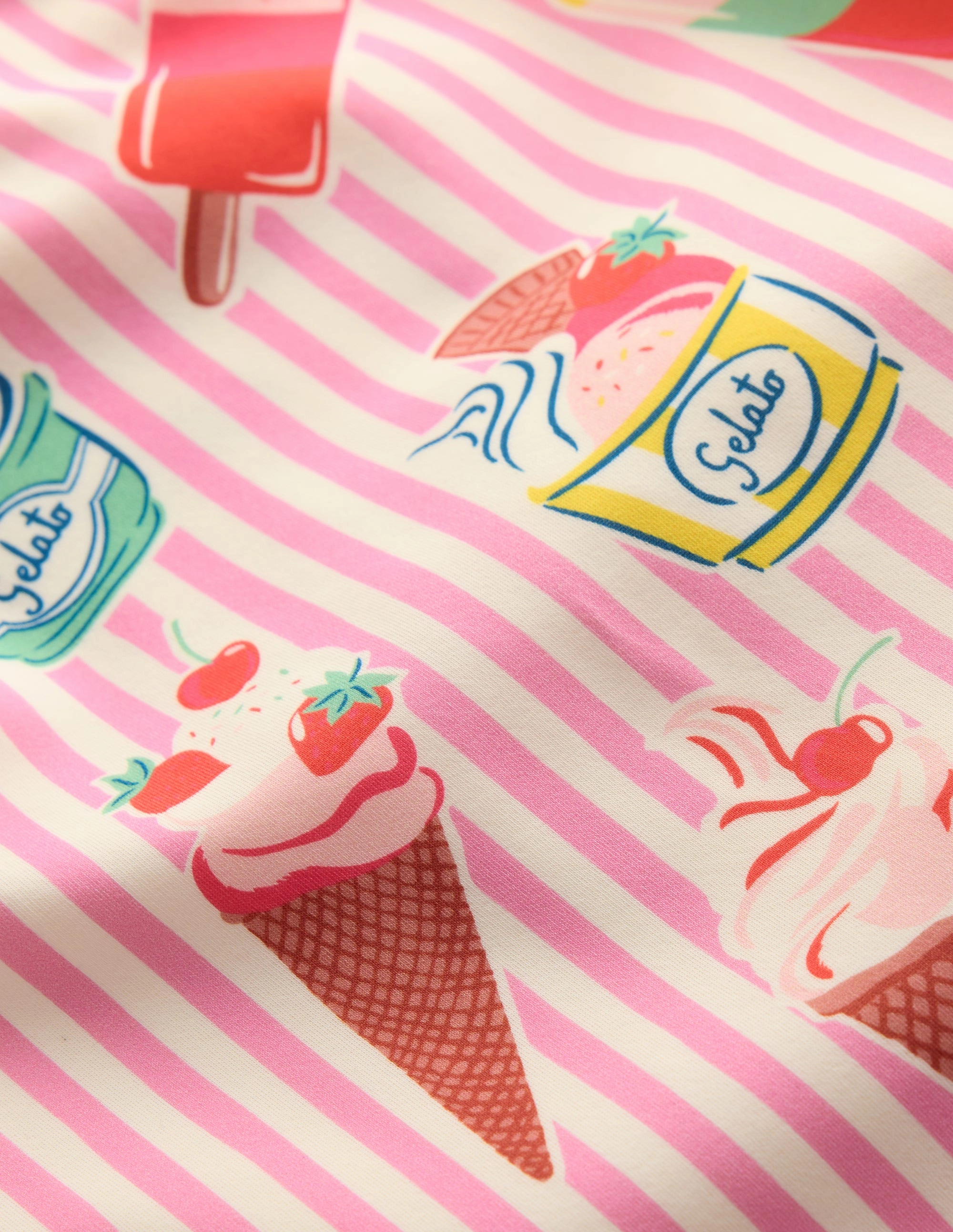 Cross-back Printed Swimsuit-Vintage Pink Ice Cream Stripe Stretchable-Fabric Contoured Cups