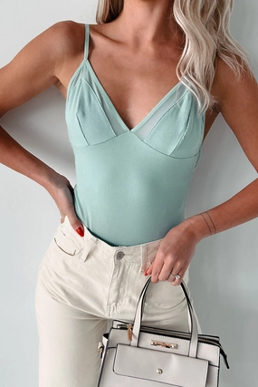 Trixie Ribbed Mesh Bodysuit (Sage Hazel) BreathableFabric