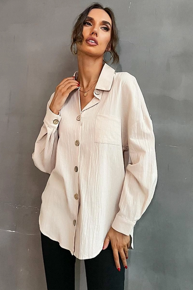 HypoallergenicFabric ThermalRegulating BUTTON DOWN SOLID LOOSE FIT BLOUSE SHIRTS