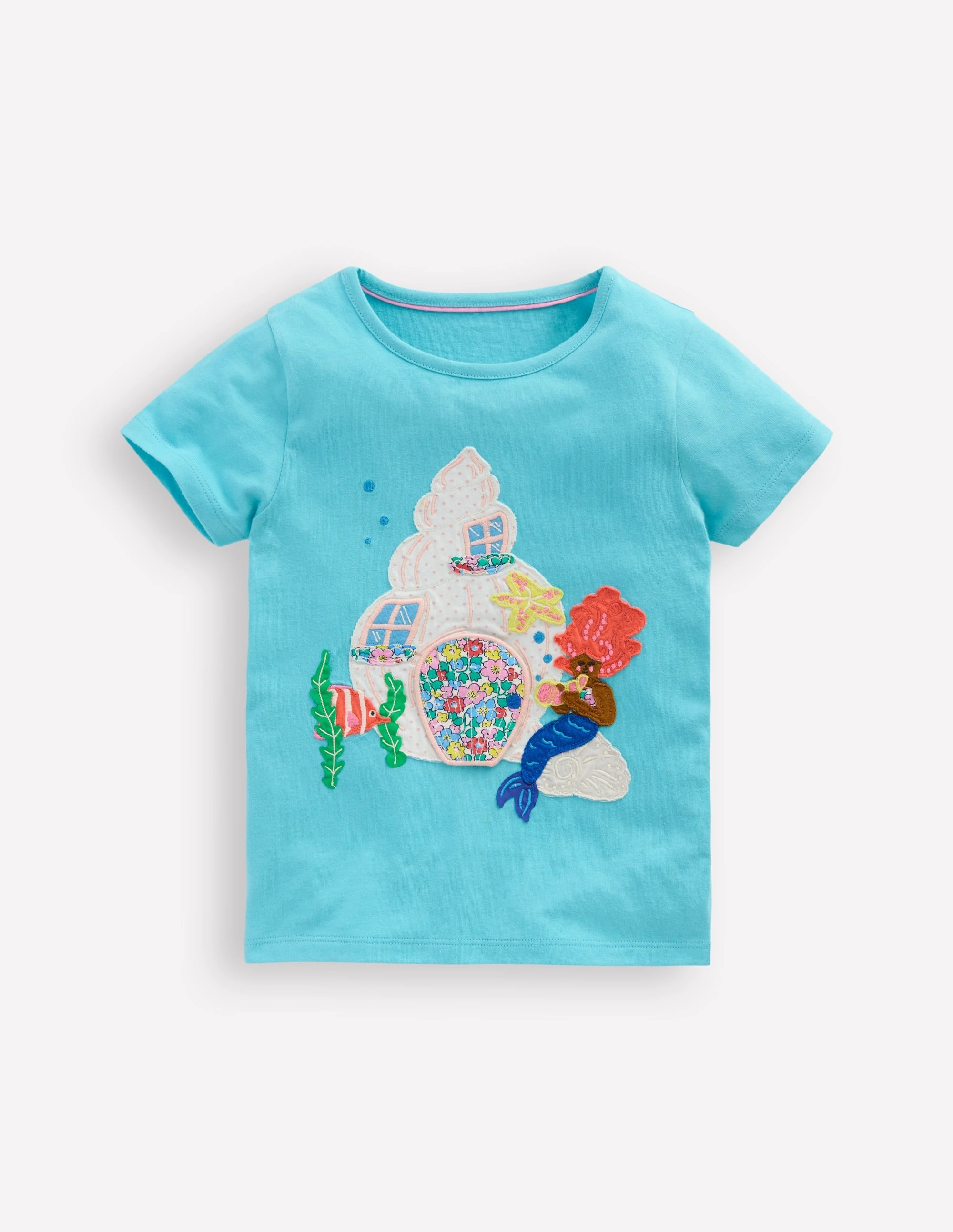 Lift The Flap Short Sleeve Top-Aquamarine Blue Mermaid Shape Retention Fabric