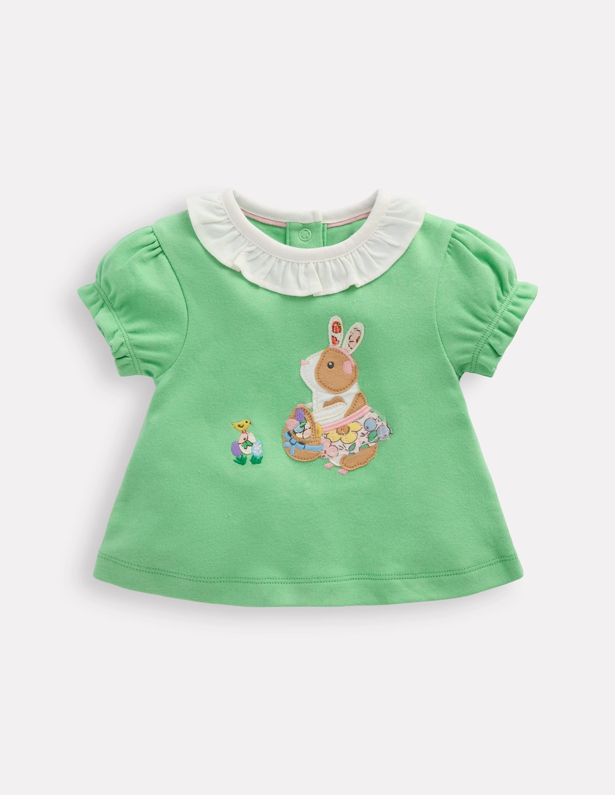 Ruffle Neck T-Shirt-Green Guinea Pig DoubleStitching Stretch Fabric