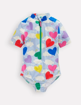 Short-sleeved Swimsuit-Misty Blue Balloon Sky Water Sports Wear Anti Chafing Seamless Edges