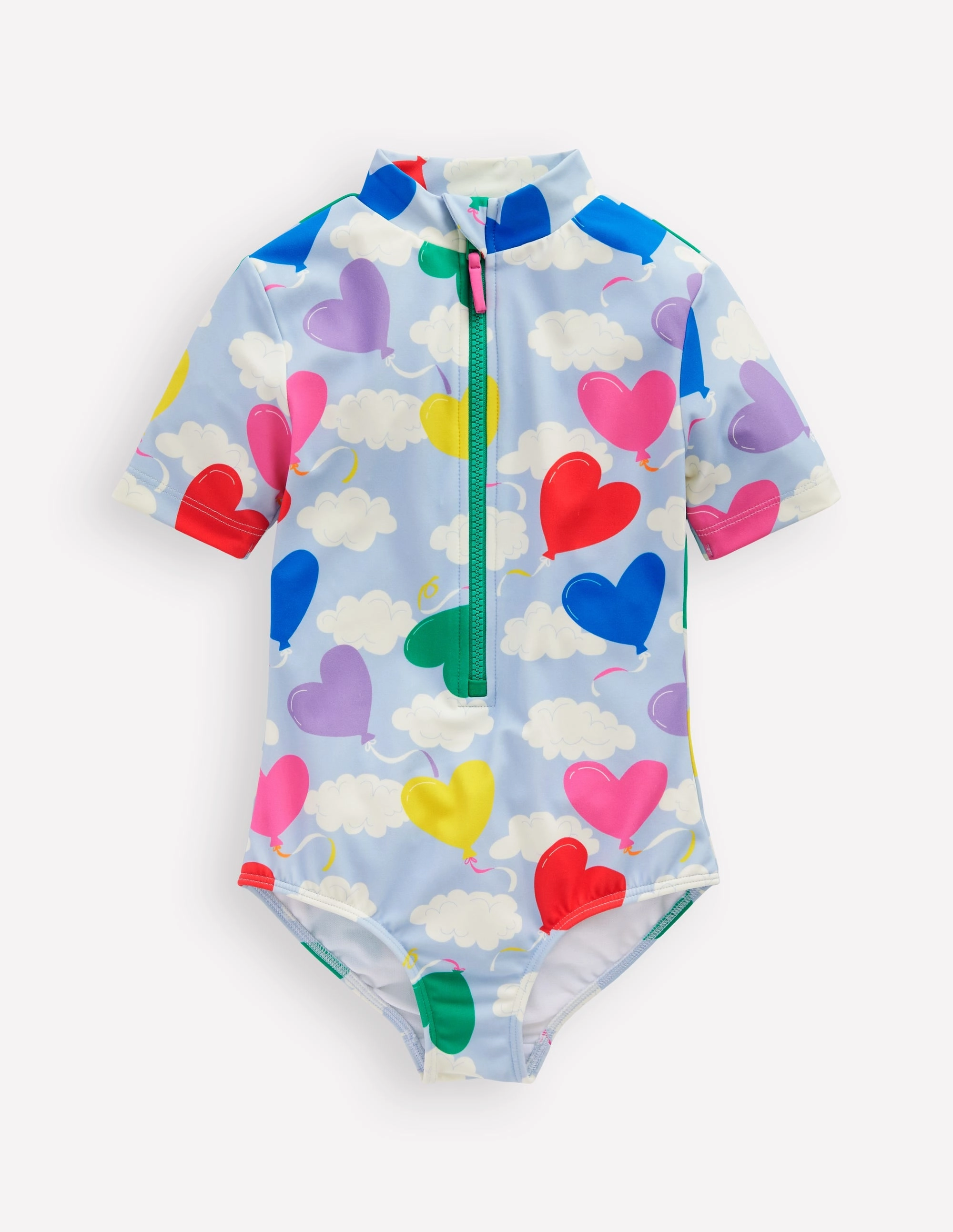 poolside fashion Coastal Style Short-sleeved Swimsuit-Misty Blue Balloon Sky