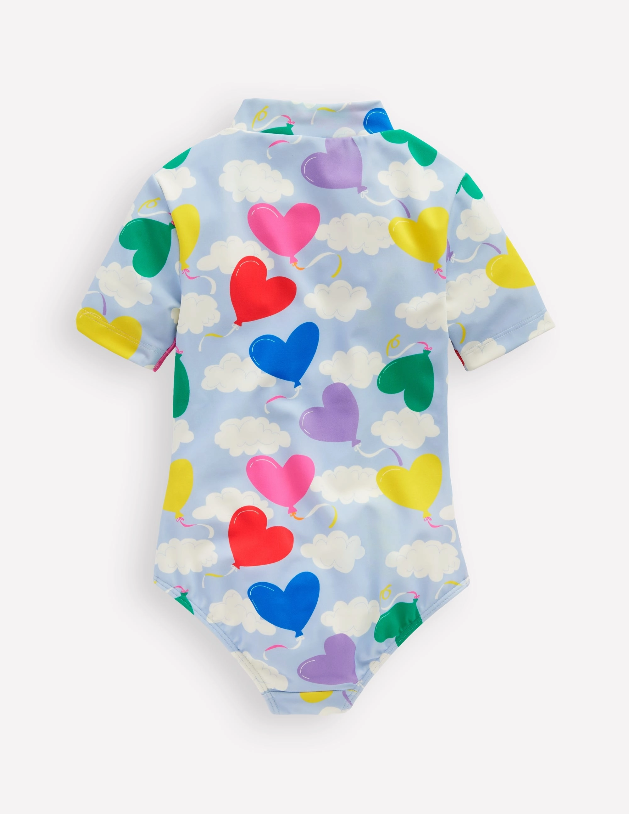 Short-sleeved Swimsuit-Misty Blue Balloon Sky Sun Protective Fabric