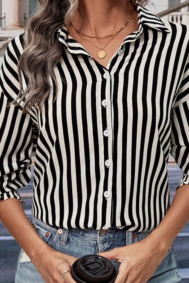 Multi Directional Mobility Thermal Regulating Design WOMEN FITTED CUFF BUTTON UP STRIPE SHIRTS