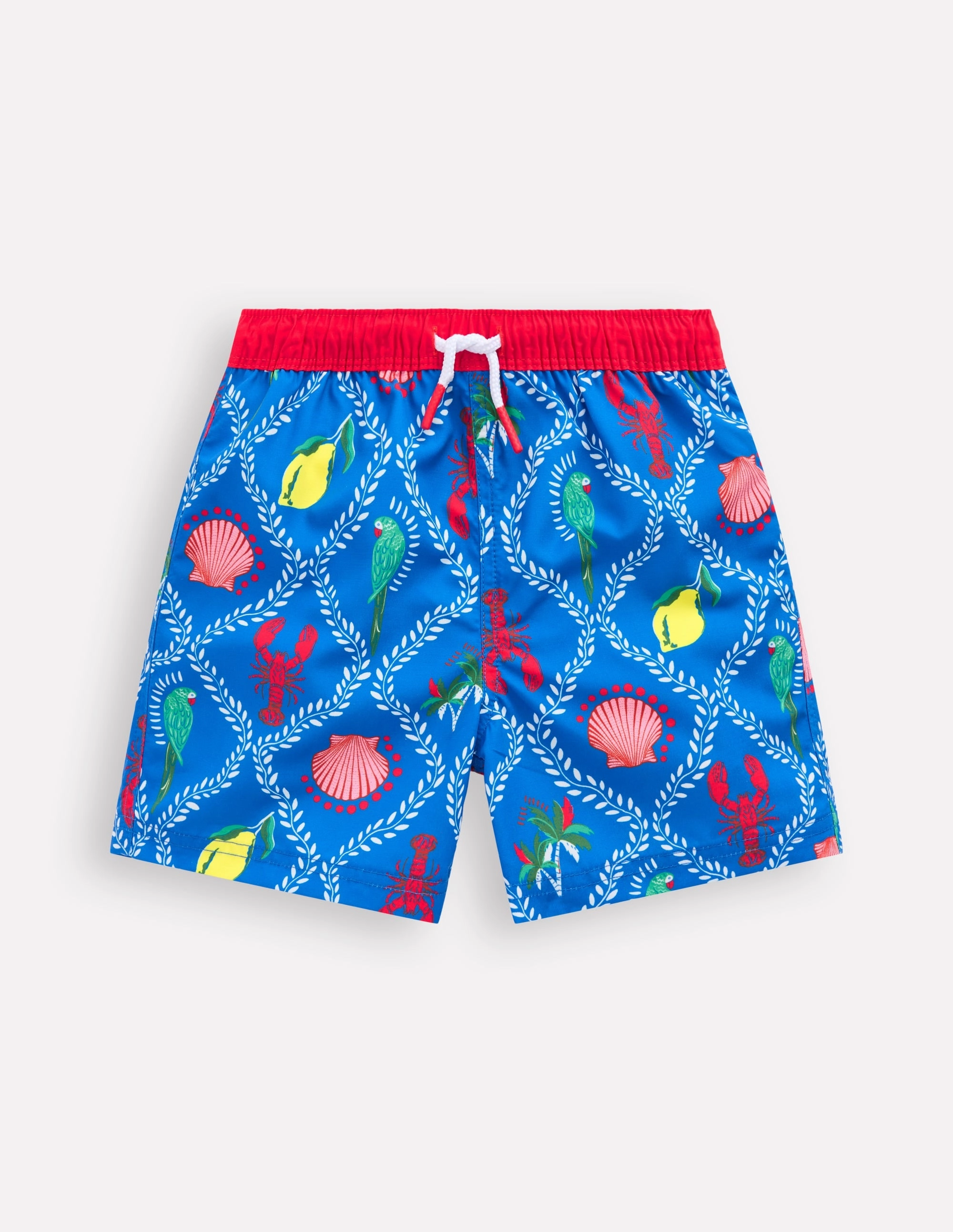 Swim Shorts-Bright Blue Tropical Tile Convertible Strap Options