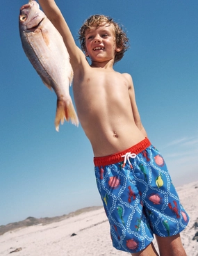 Swim Shorts-Bright Blue Tropical Tile Sun Protection Gear