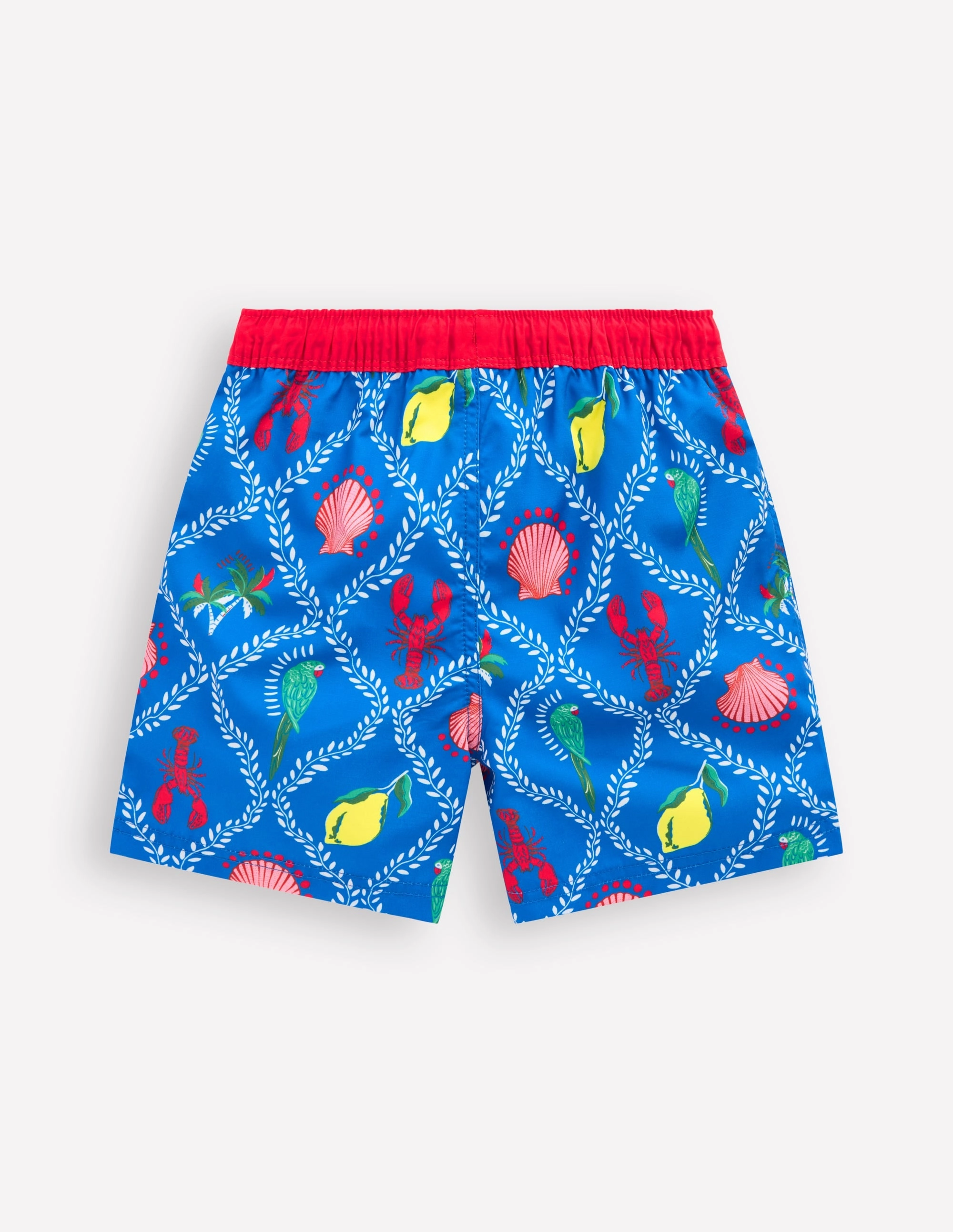 Swim Shorts-Bright Blue Tropical Tile Poolside Fun Tumble Dry Safe