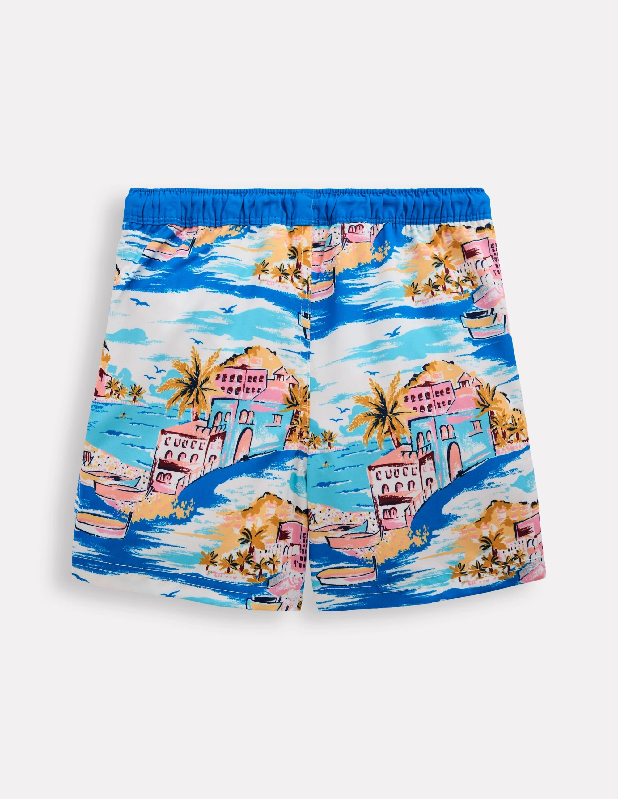 Sweat Wicking Backing Swim Shorts-Multi Coastal Scene