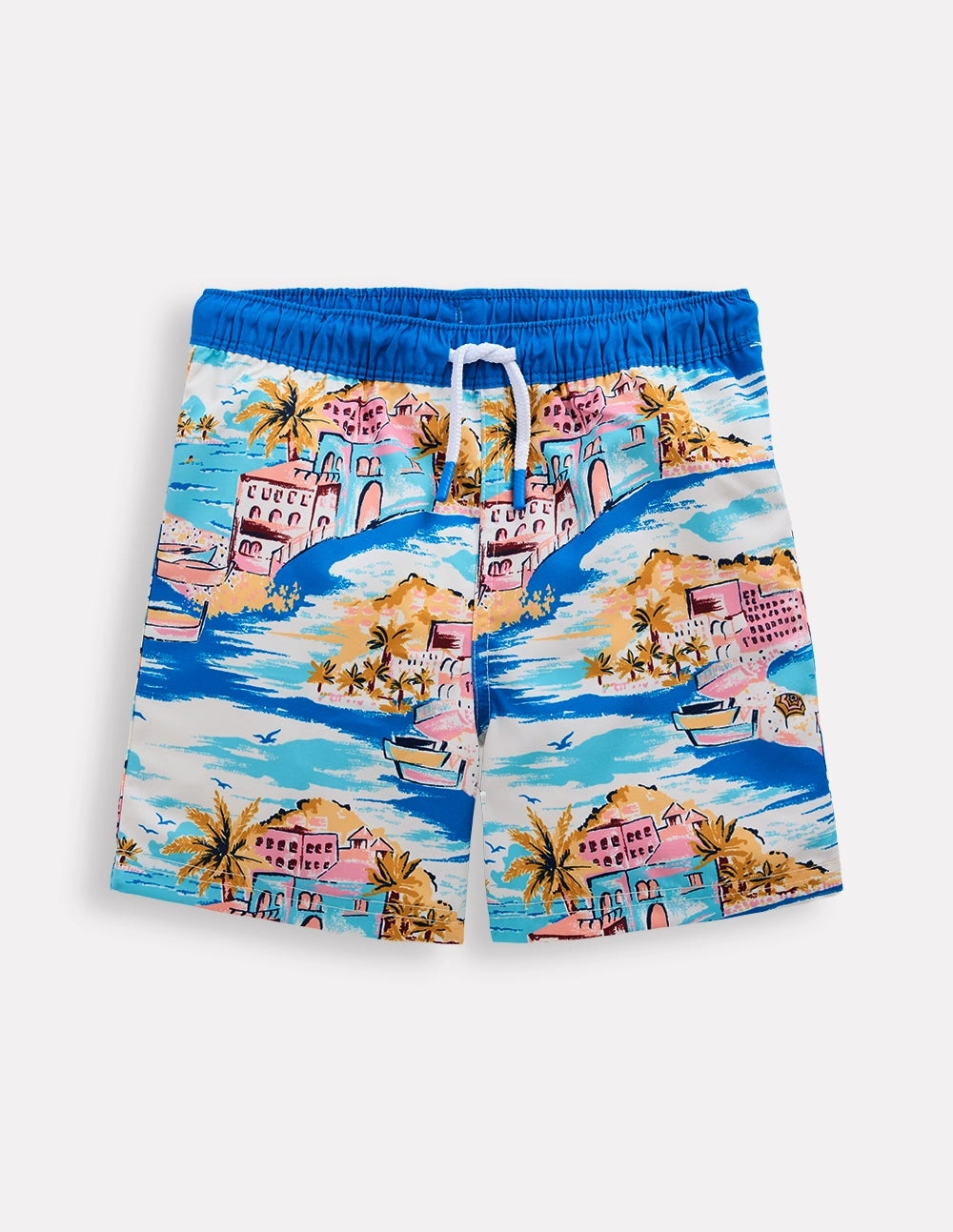 Stretchable Fit Swim Shorts-Multi Coastal Scene