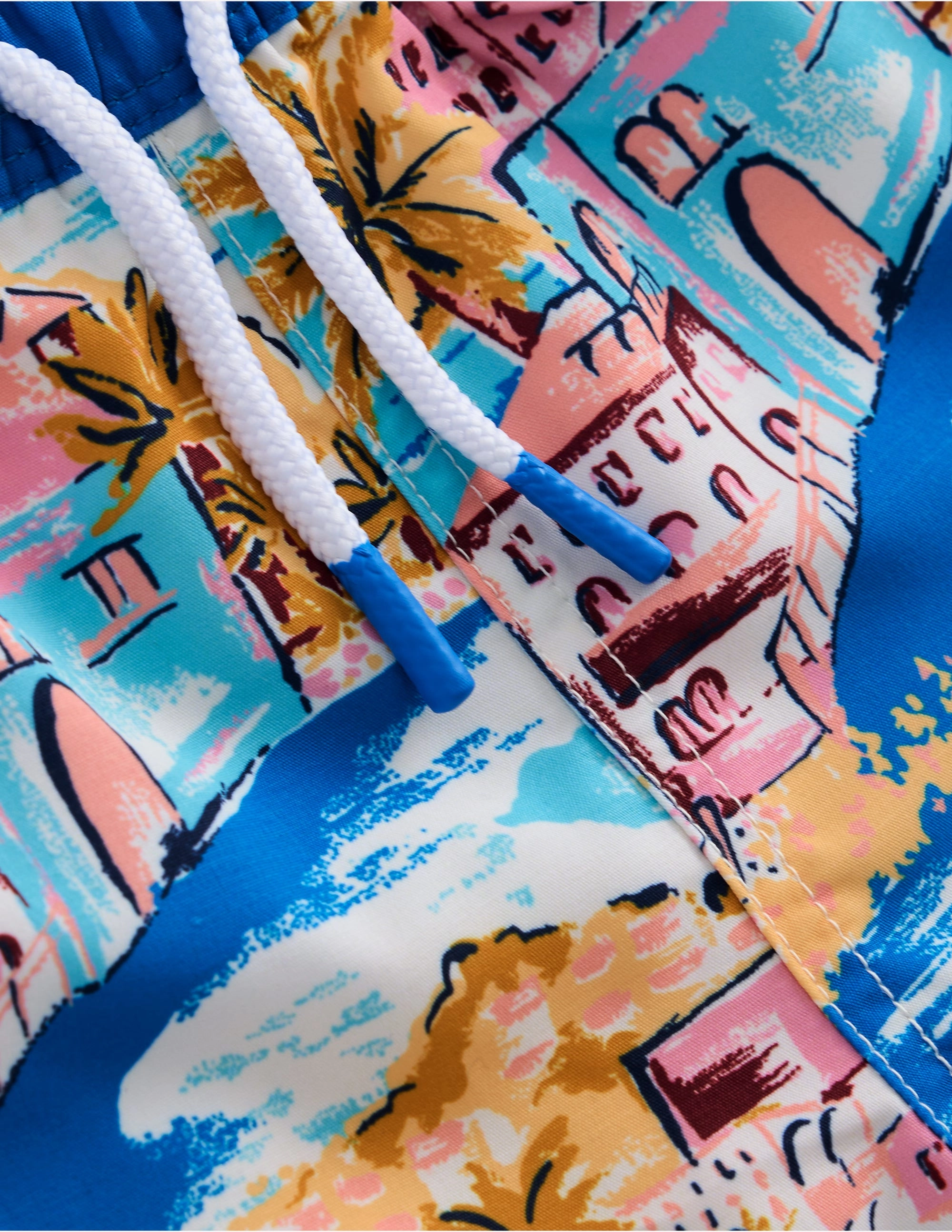 Non Absorbent Quick Dry Swim Shorts-Multi Coastal Scene