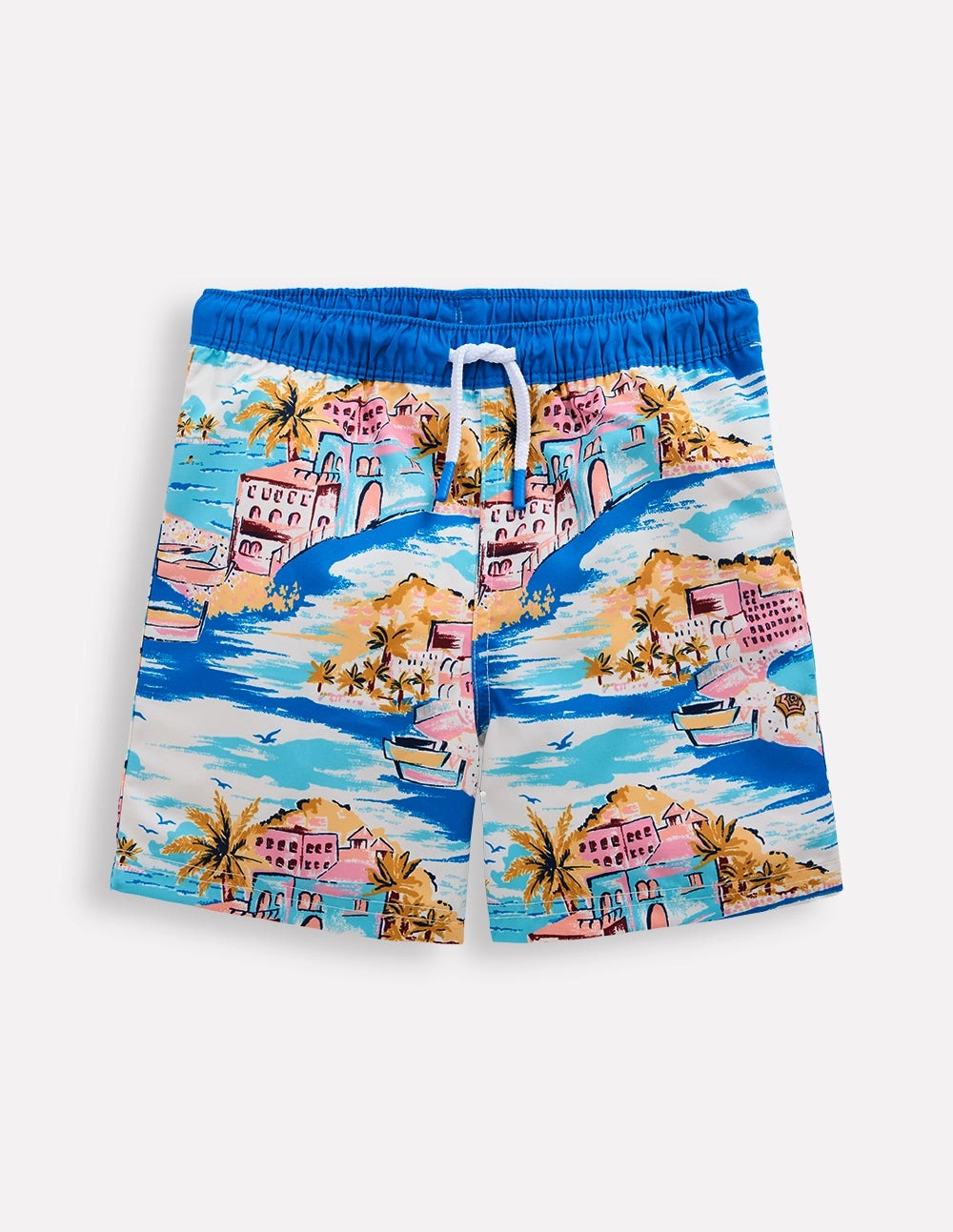 Swim Shorts-Multi Coastal Scene Fashionable Look Coastal Wear