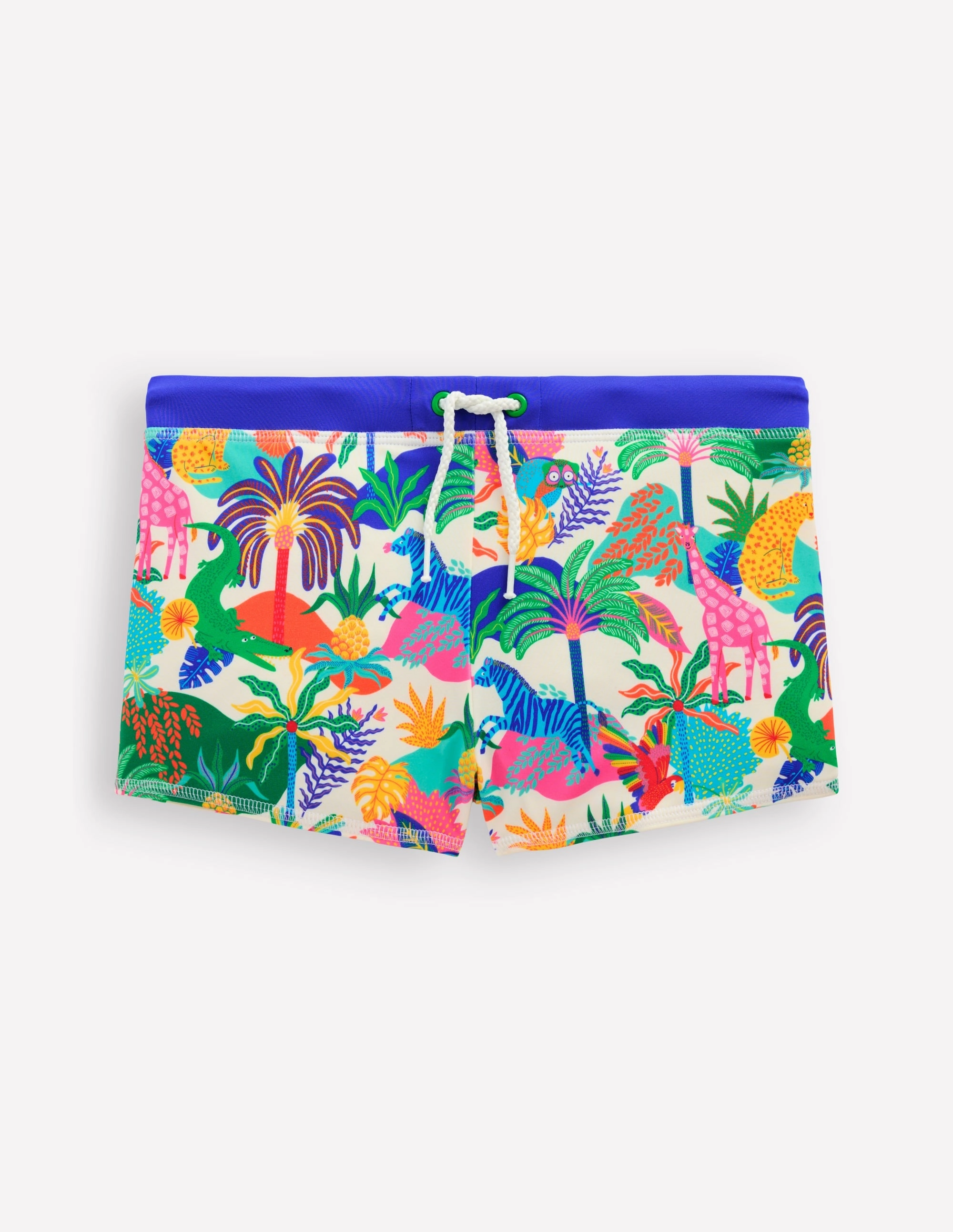 Swim Trunks-Ivory Multi Jungle No Ride Up Design