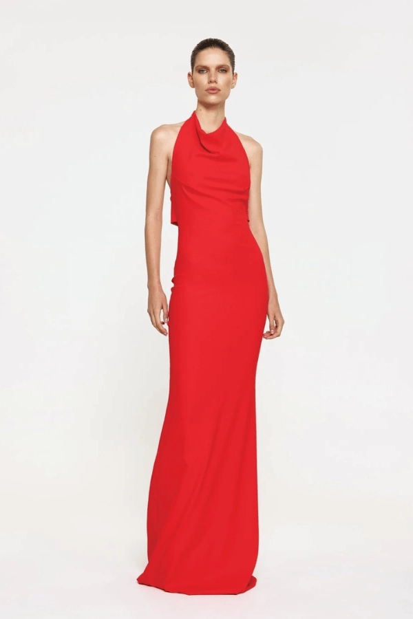 Silky-Lining Embroidered-Detail Sydney Gown Red