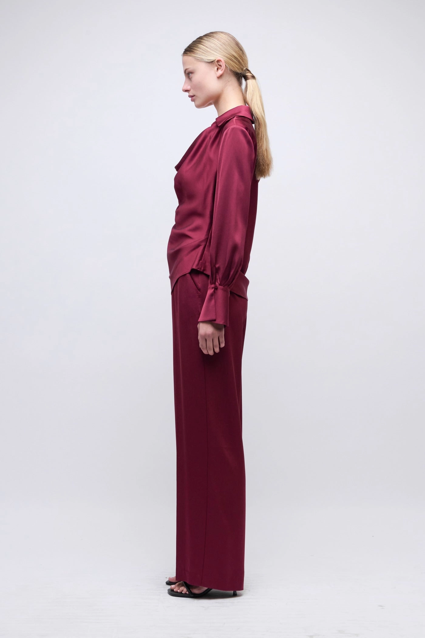 Sustainable Material Blend Symone Satin Top Cranberry