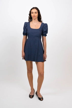 Travel-Style Fresh Mood Grid Mini Dress (Size S)