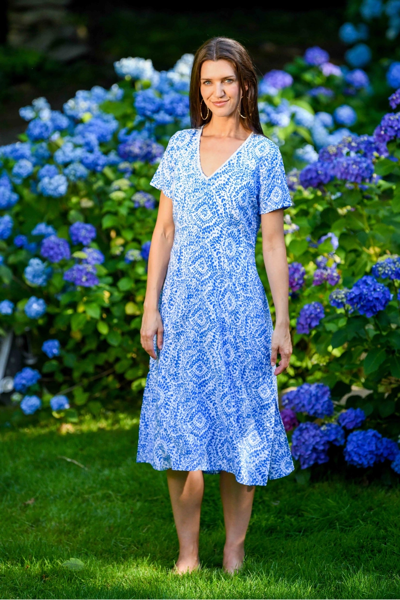 Everyday Wear Draped Layer T-Shirt Dress / Blue Firework