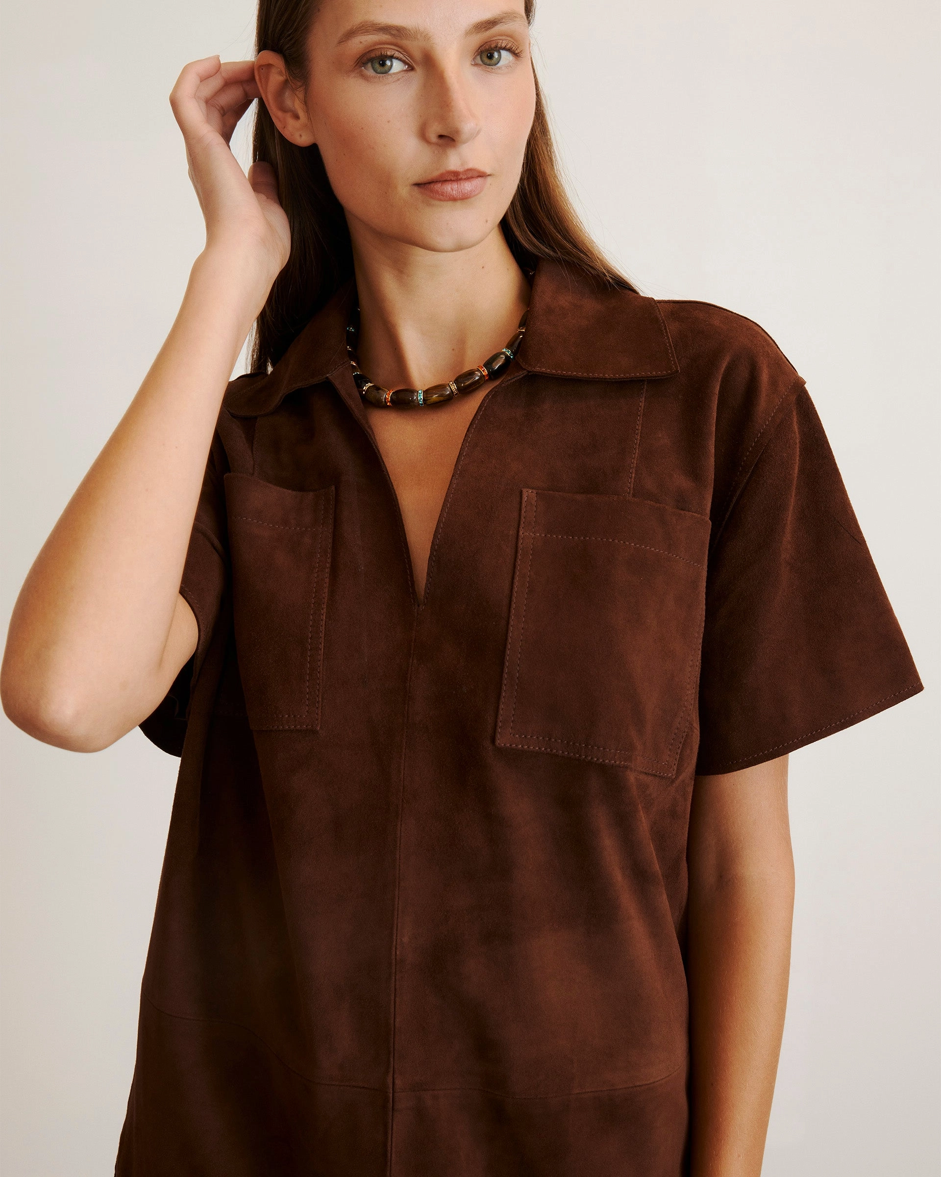 Embroidered-Sleeve Tabby Dress