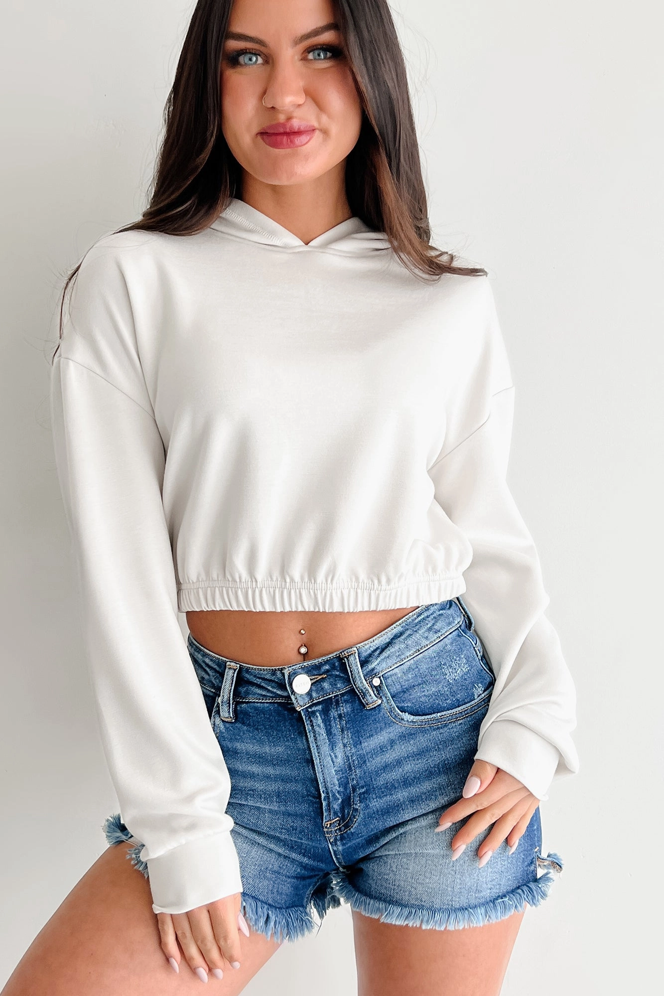 DualLayer Weave Living In Peace Cropped Hoodie (Chalk)