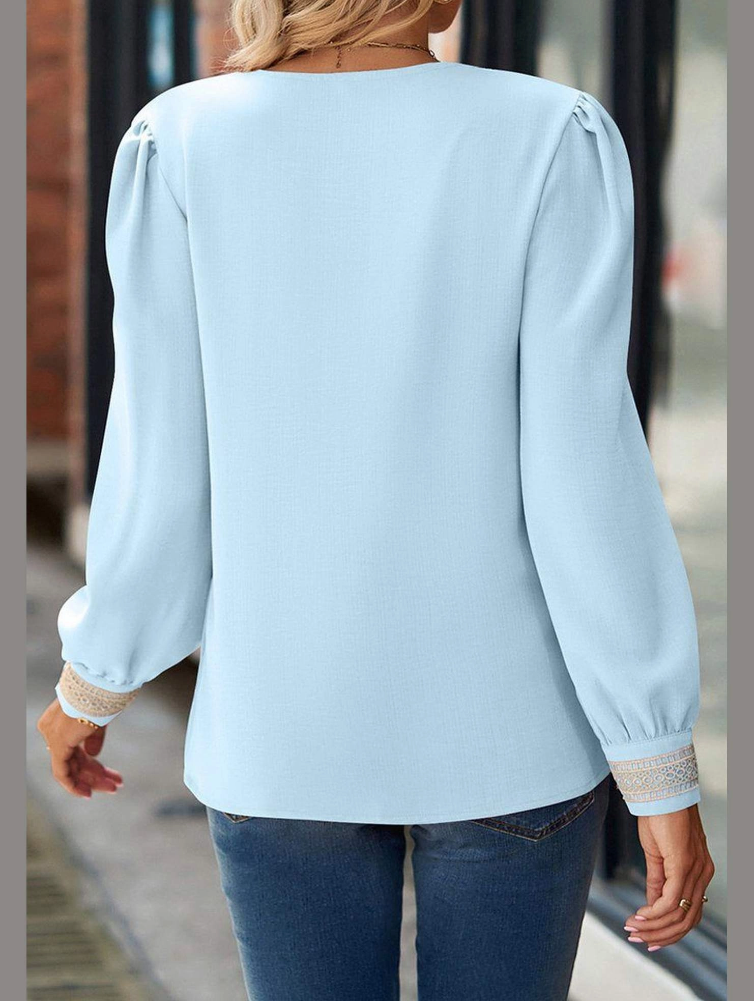 WOMEN GUIPURE NECK AND CUFF DAILY BLOUSE SeamFree Knitting