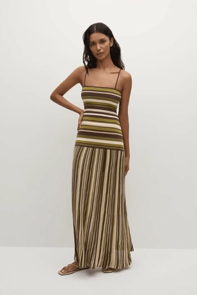 Essenia Knit Dress Espresso Pine Stripe Perfect Layer Luxury Feel