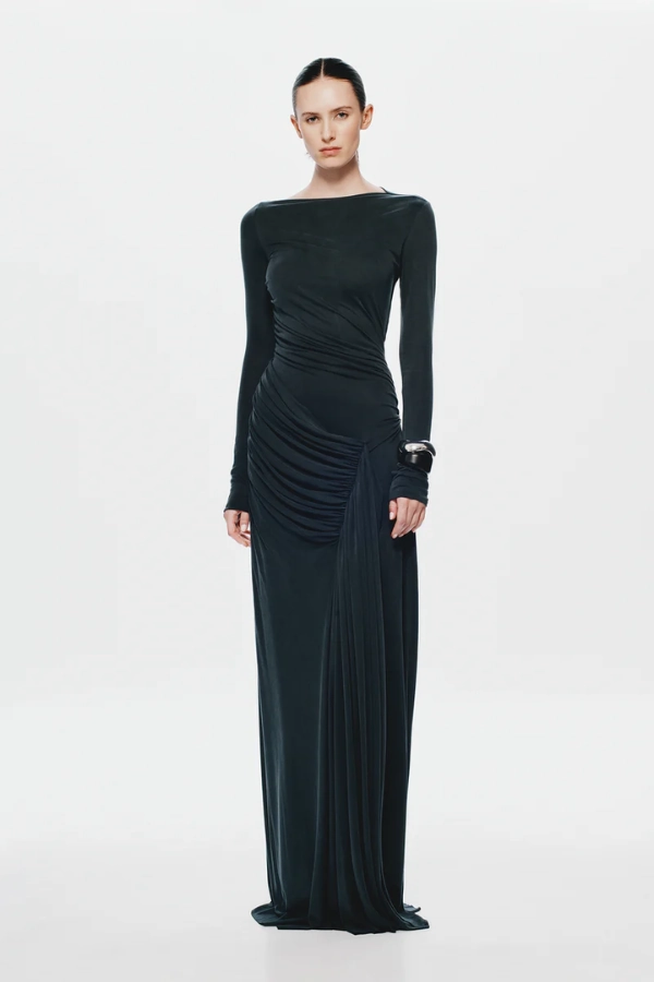 The 'Glacier' Long Sleeve Dress Black Form Fitting Cozy Layer