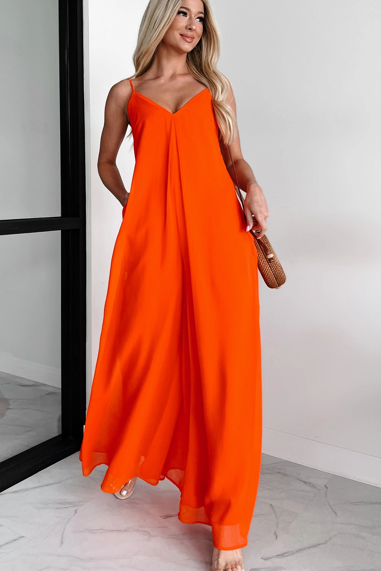 Smart Layers Chic and Cozy Wear Take The Chance Wide Leg Jumpsuit (Red)