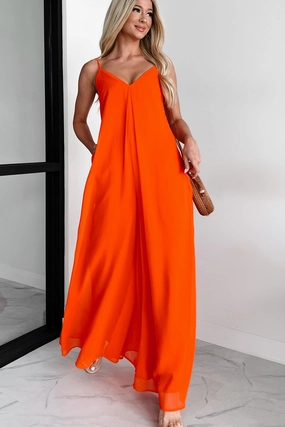 Take The Chance Wide Leg Jumpsuit (Red) Tailored Wear Sage Detail