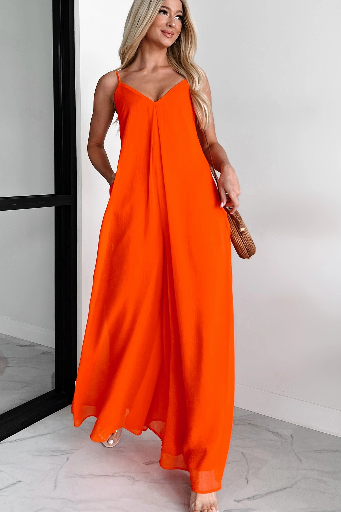 Take The Chance Wide Leg Jumpsuit (Red) Collar Accent