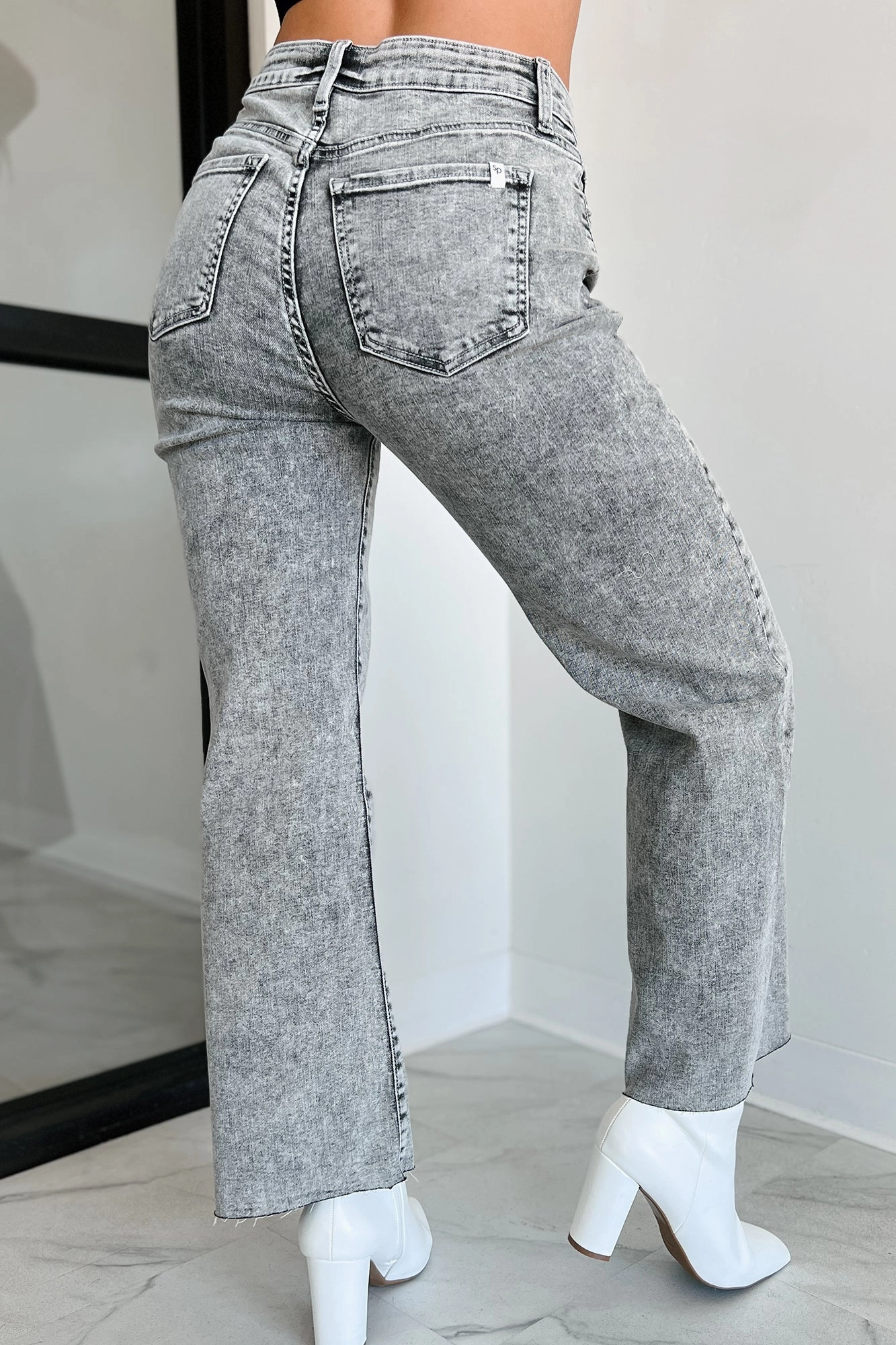 Basic Utility Fashion Forward Tannis High Rise Wide Leg Sneak Peek Jeans (Light Acid)