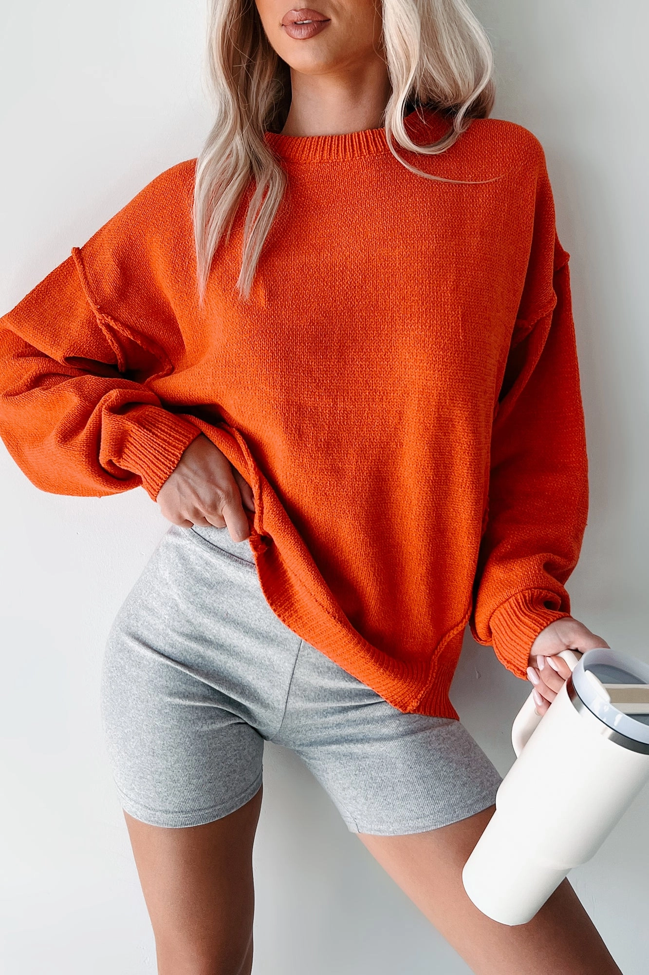 Sun Protective Fabric Favored For Fall Oversized Sweater (Coral Orange)