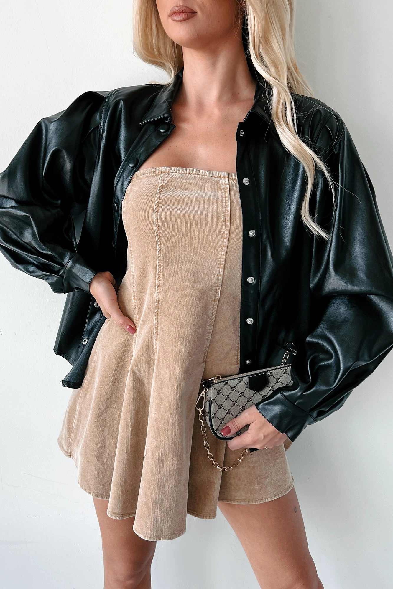 Adding Complications Faux Leather Shacket (Black) DurableWeave RibbedTexture