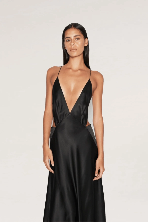 Tash Maxi Dress Black Calm Lines