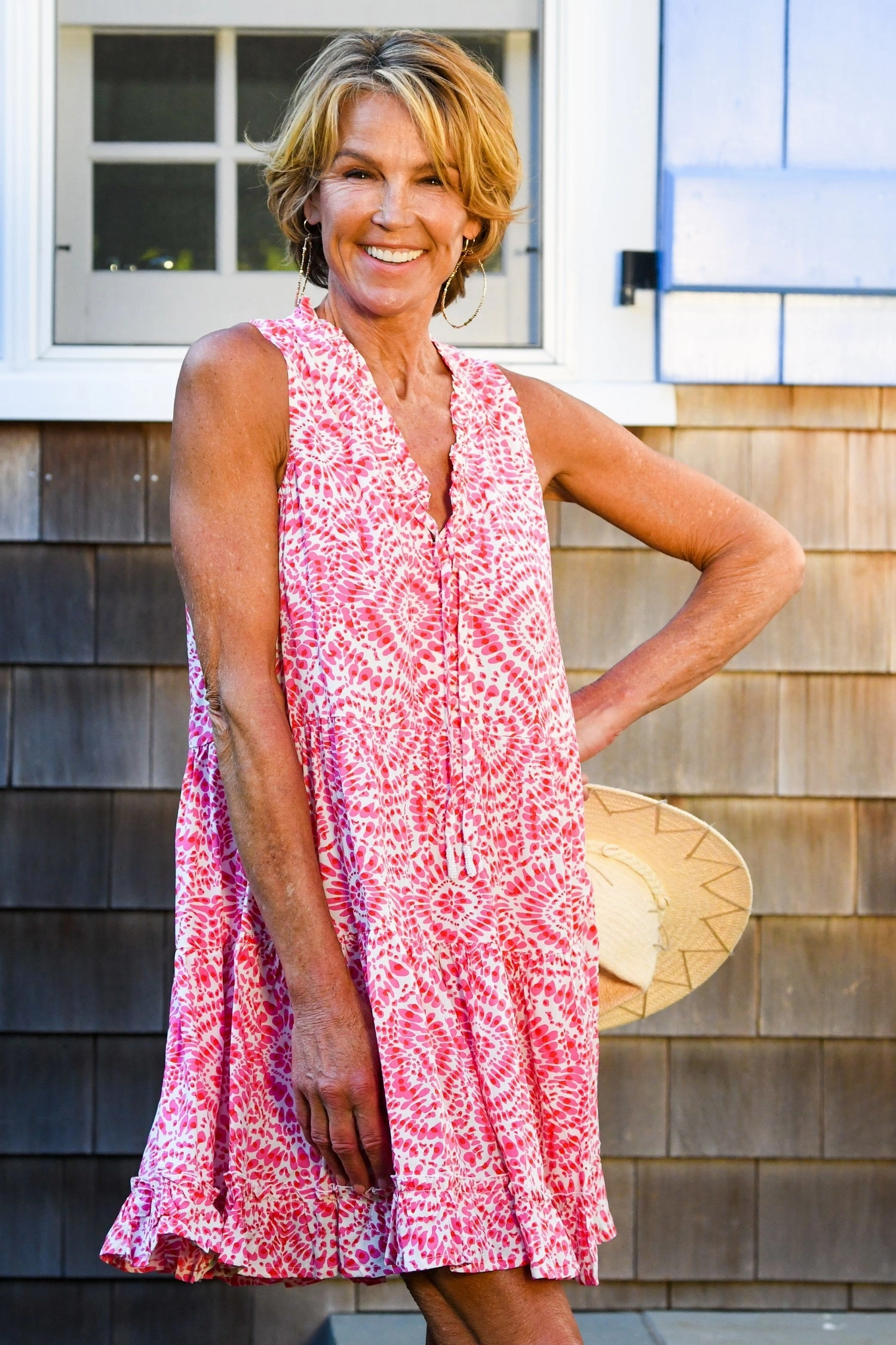 Kaia Dress Short / Cherry Fuchsia Square-Neck Romantic-Style