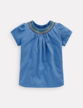 Jersey Smocked Top-Peacock Plume Blue QuickRelease Fastener Ventilation Panel