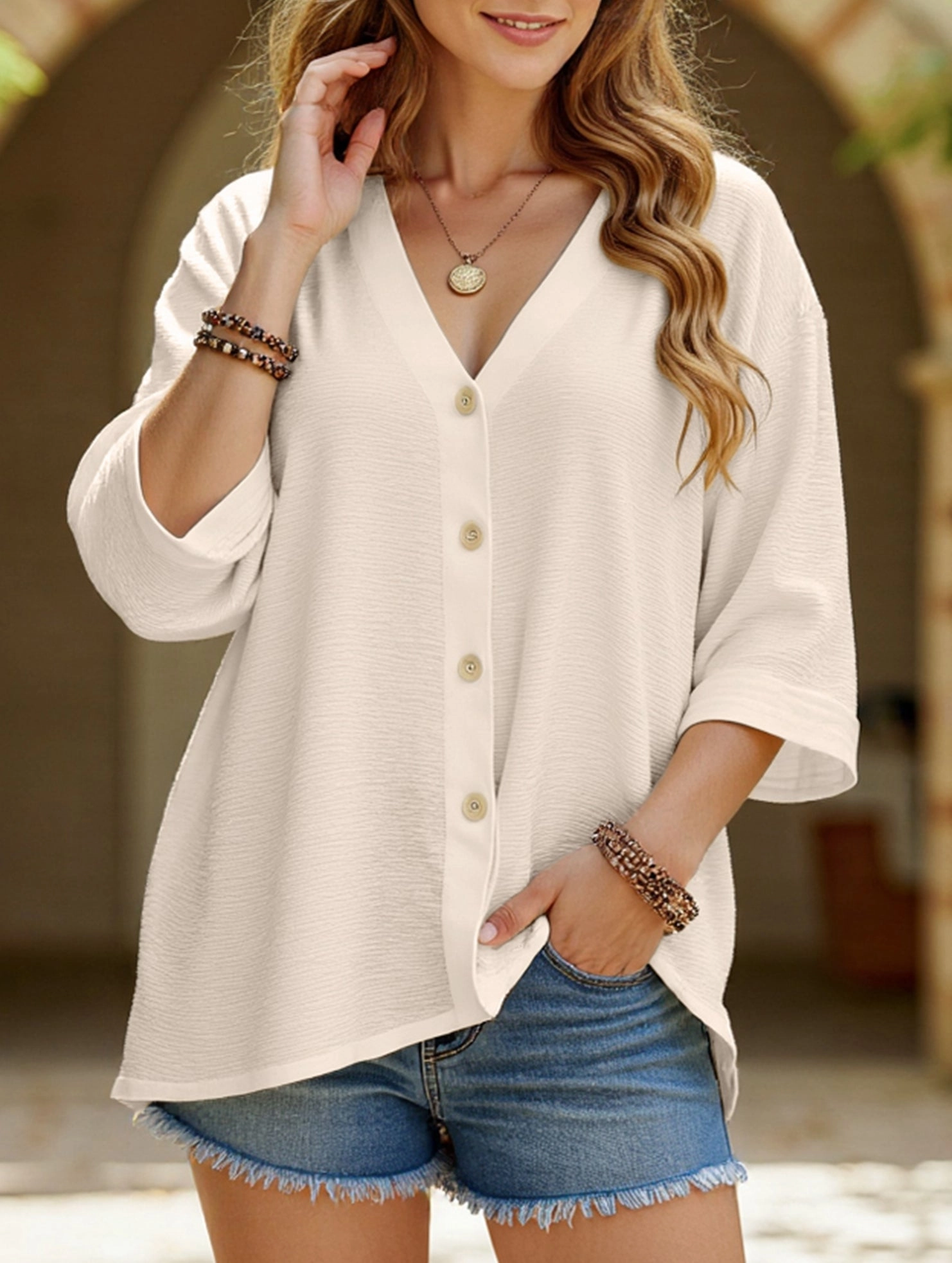 Everyday Wear V-Neck Button T-Shirt Cardigan Top