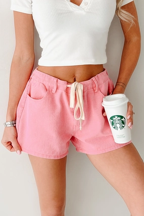 Lowkey Lovely Drawstring Denim Shorts (Pink) outdoor concert style