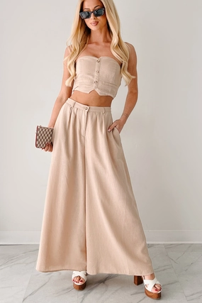 Heartthrob Moments Strapless Crop Top & Pant Set (Beige) Smooth Stitching Sustainable Manufacturing Process