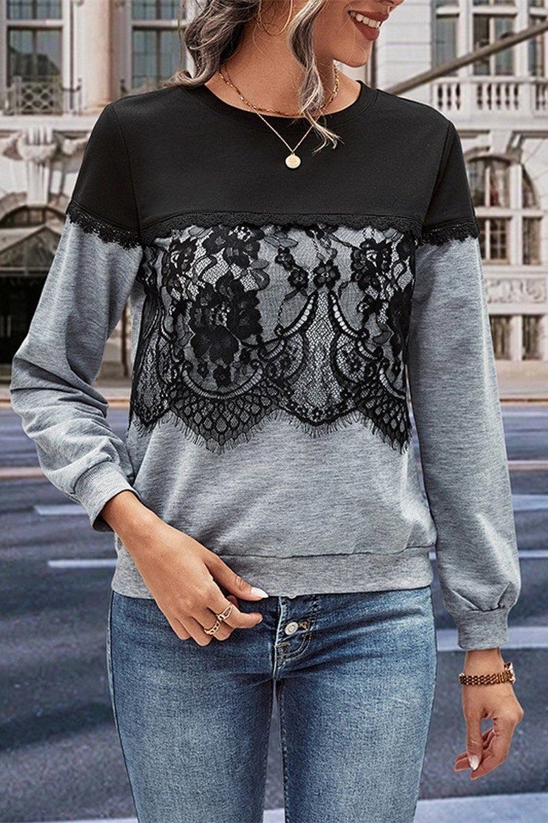WOMEN LACE TRIM LAYERED ROUND NECK DANDY T SHIRT AntiFade Treatment AntiPill Finish