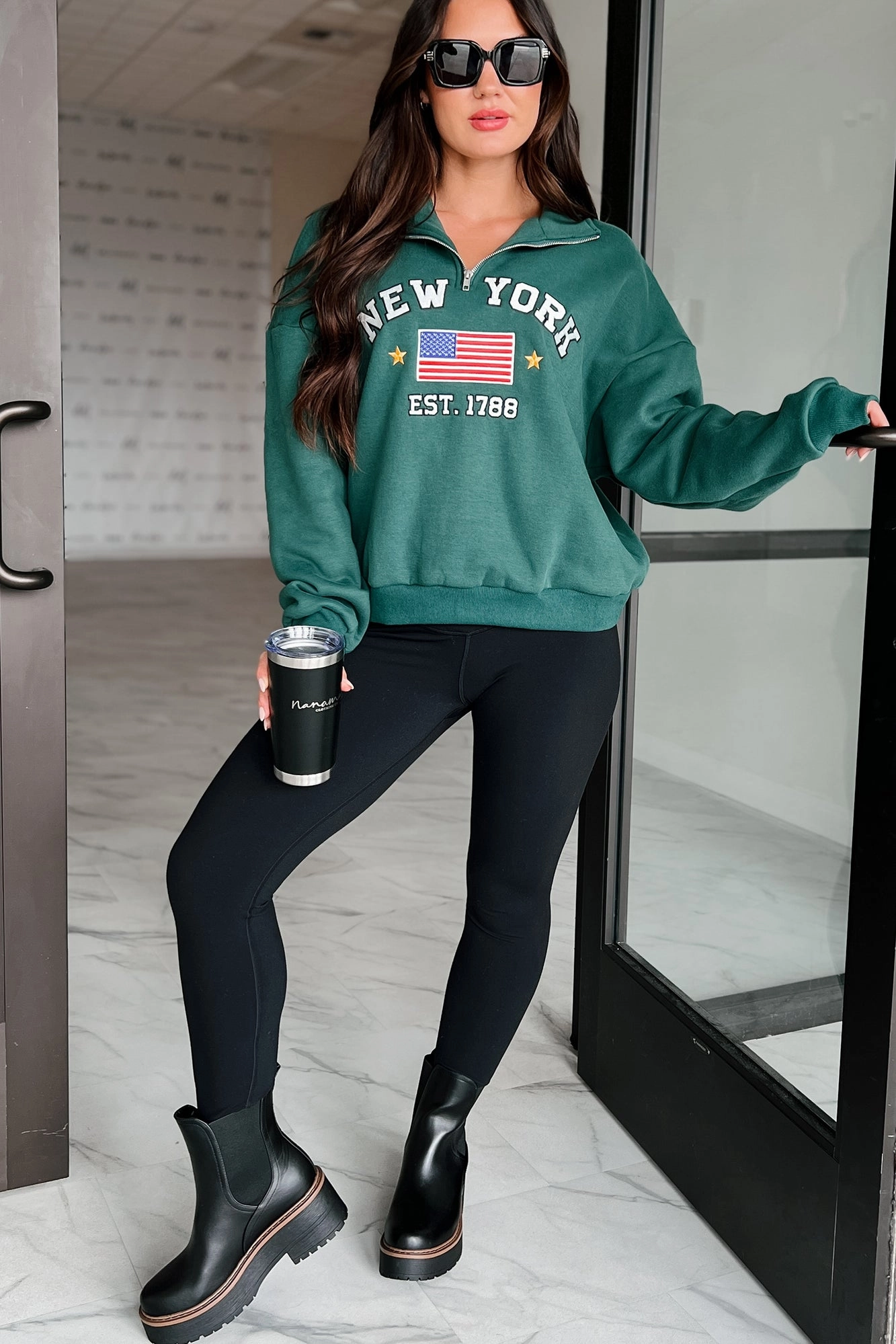 City Sights Quarter-Zip Pullover (Hunter Green) Formal Blouse LaserCutVents