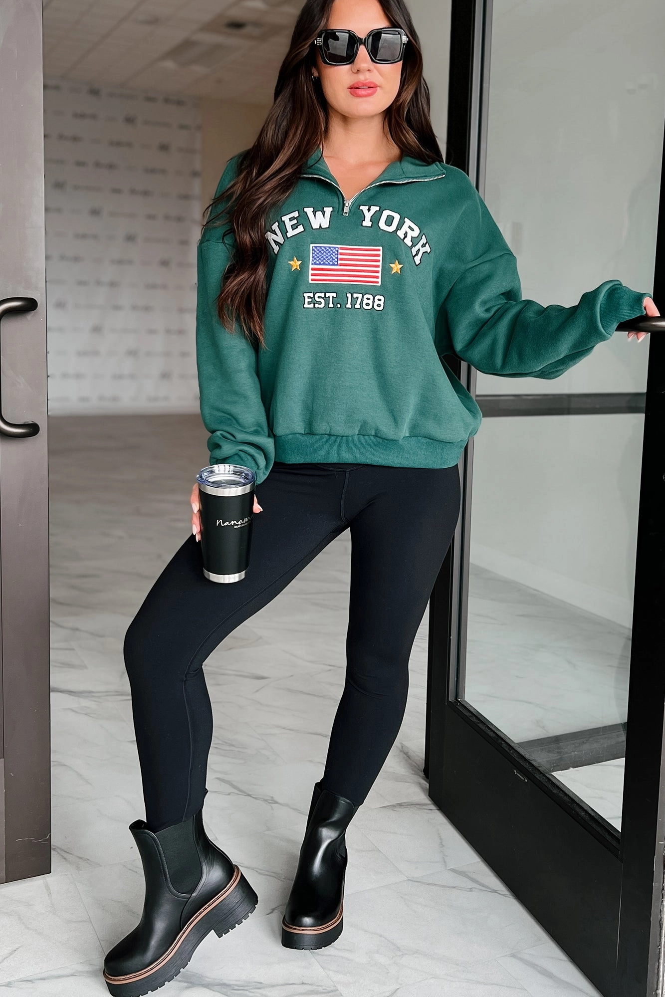 Lightweight insulation Low Profile Collar City Sights Quarter-Zip Pullover (Hunter Green)