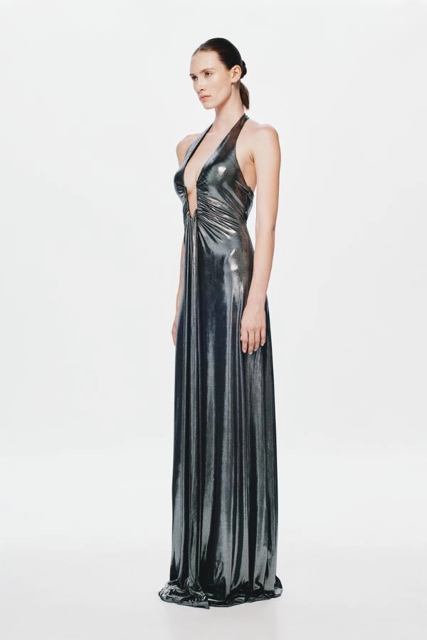 The 'Jennifer' Foil Dress Black Smart Pairing Dropped-Waist