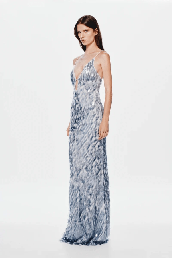 Moment Glow Urban Motion The 'Sapphire' Sequin Maxi Dress Dove Grey