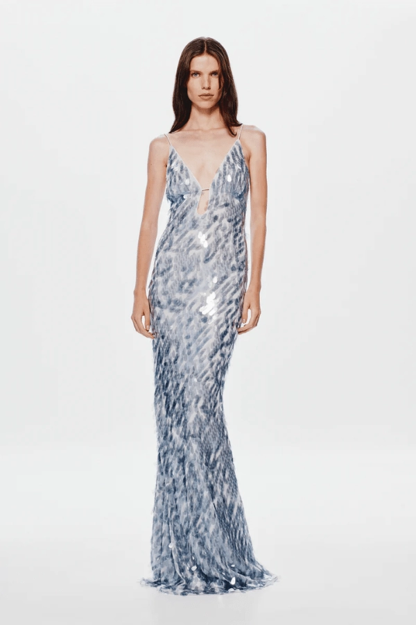 Festival Mood The 'Sapphire' Sequin Maxi Dress Dove Grey