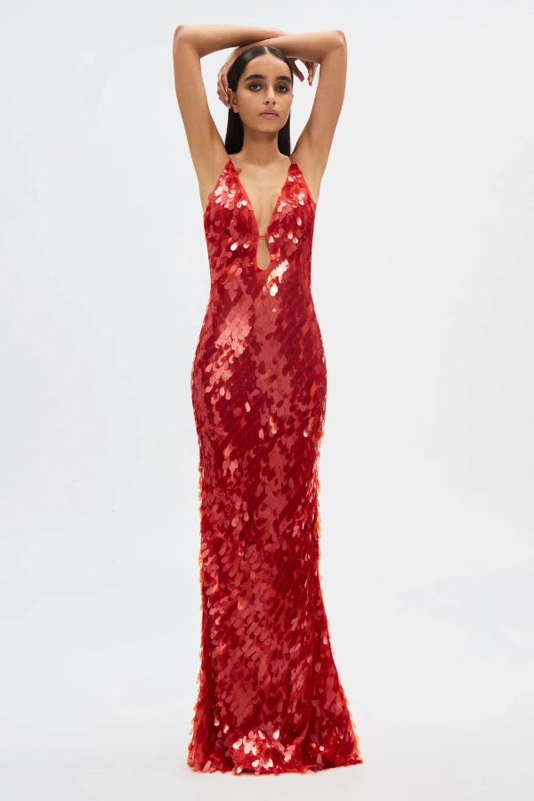 Modern Touch The 'Sapphire' Sequin Maxi Dress Red