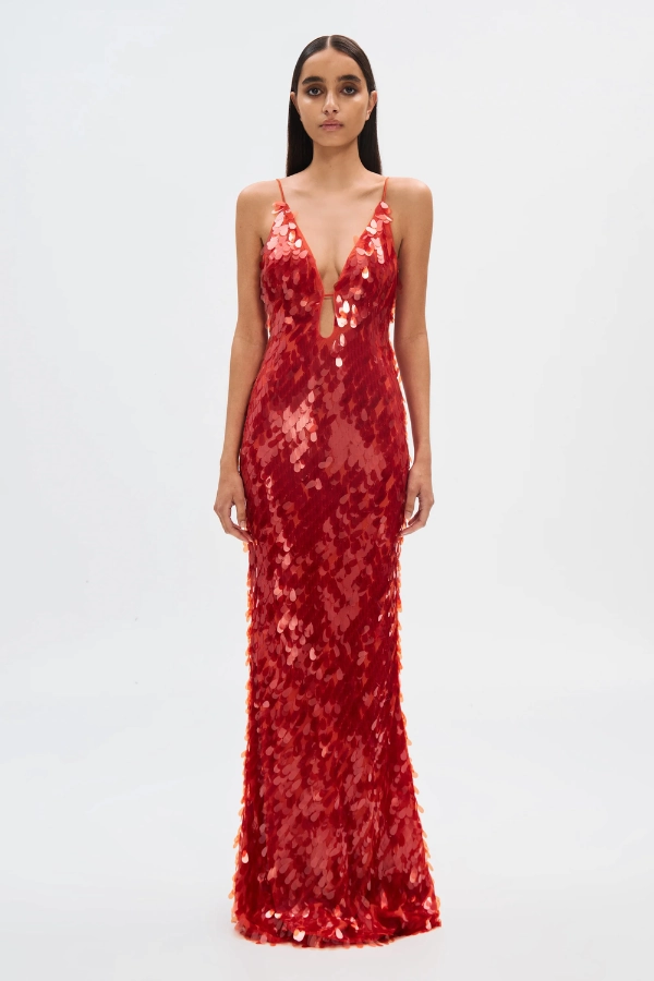 Sleek Fit Soft Texture The 'Sapphire' Sequin Maxi Dress Red
