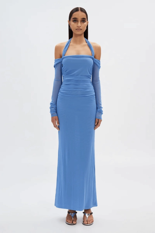 The 'Sonnet' Mesh Dress Cornflower Blue Urban Mood Silk Flow