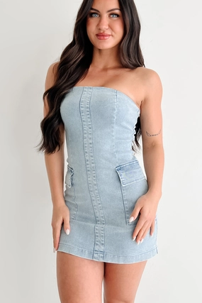 The Afternoon Edit Strapless Mini Dress (Denim) Silky Shape