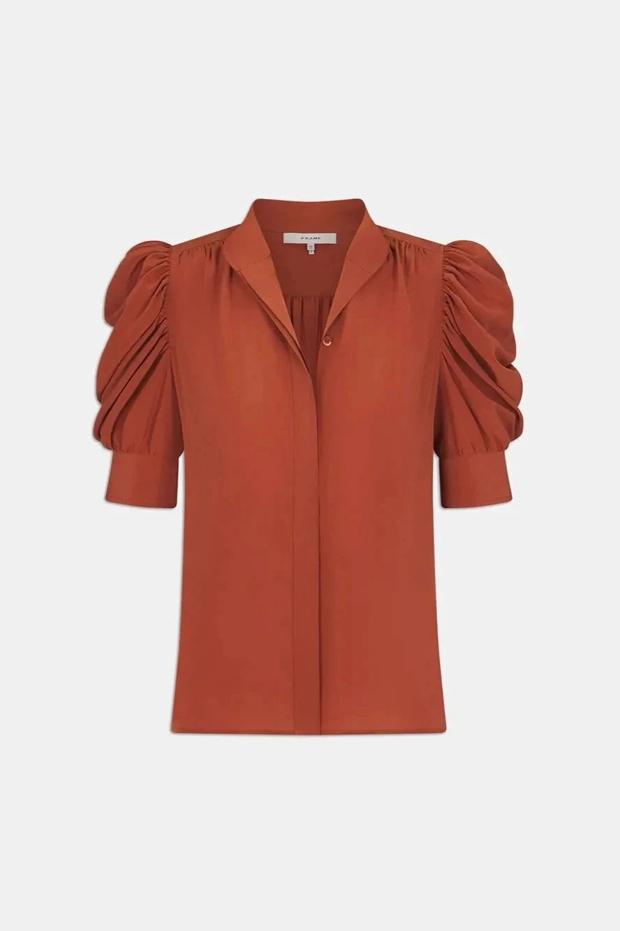 The Gillian Top Rust Flatlock stitching MultiFunctional Pocket Placement