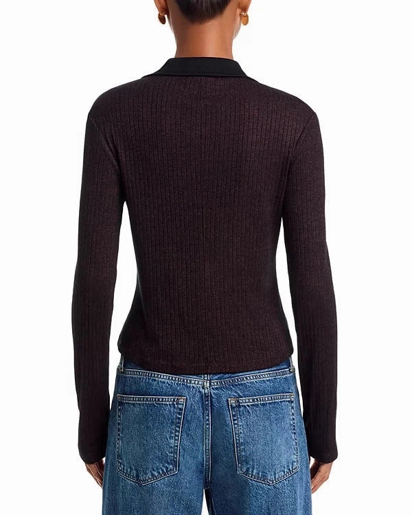 The Knit Contrast Polo Dark Brown NonScratchSurface DoubleStitchedHem